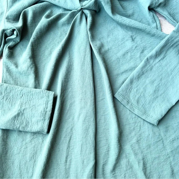 Zara Green V Neck Long Sleeve Shift Dress - Picture 6 of 15